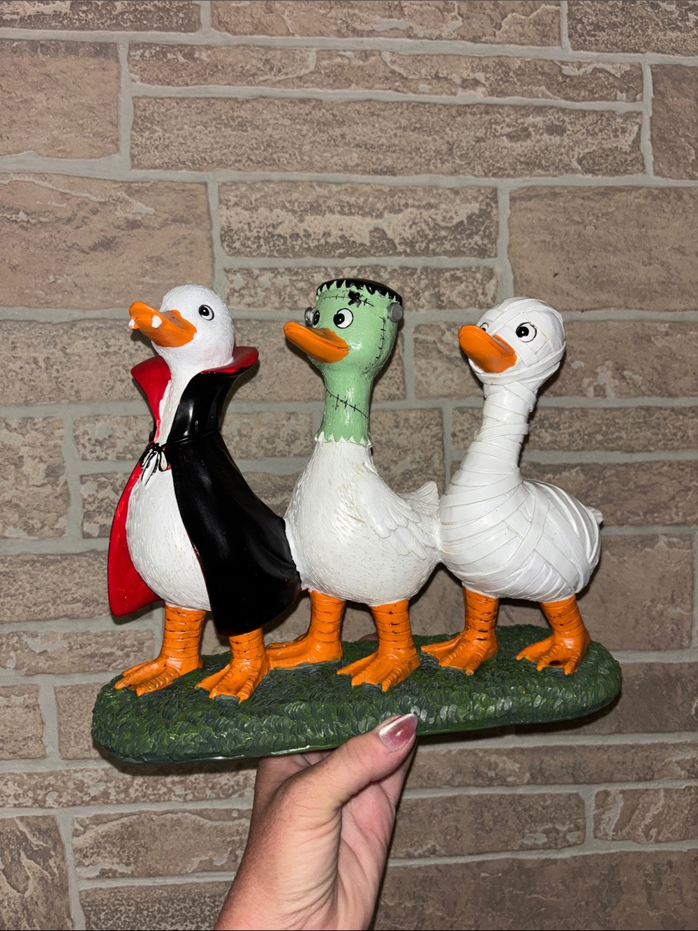 Holiday Duck Figurine Trio - Halloween Decor (White, Black, Green)